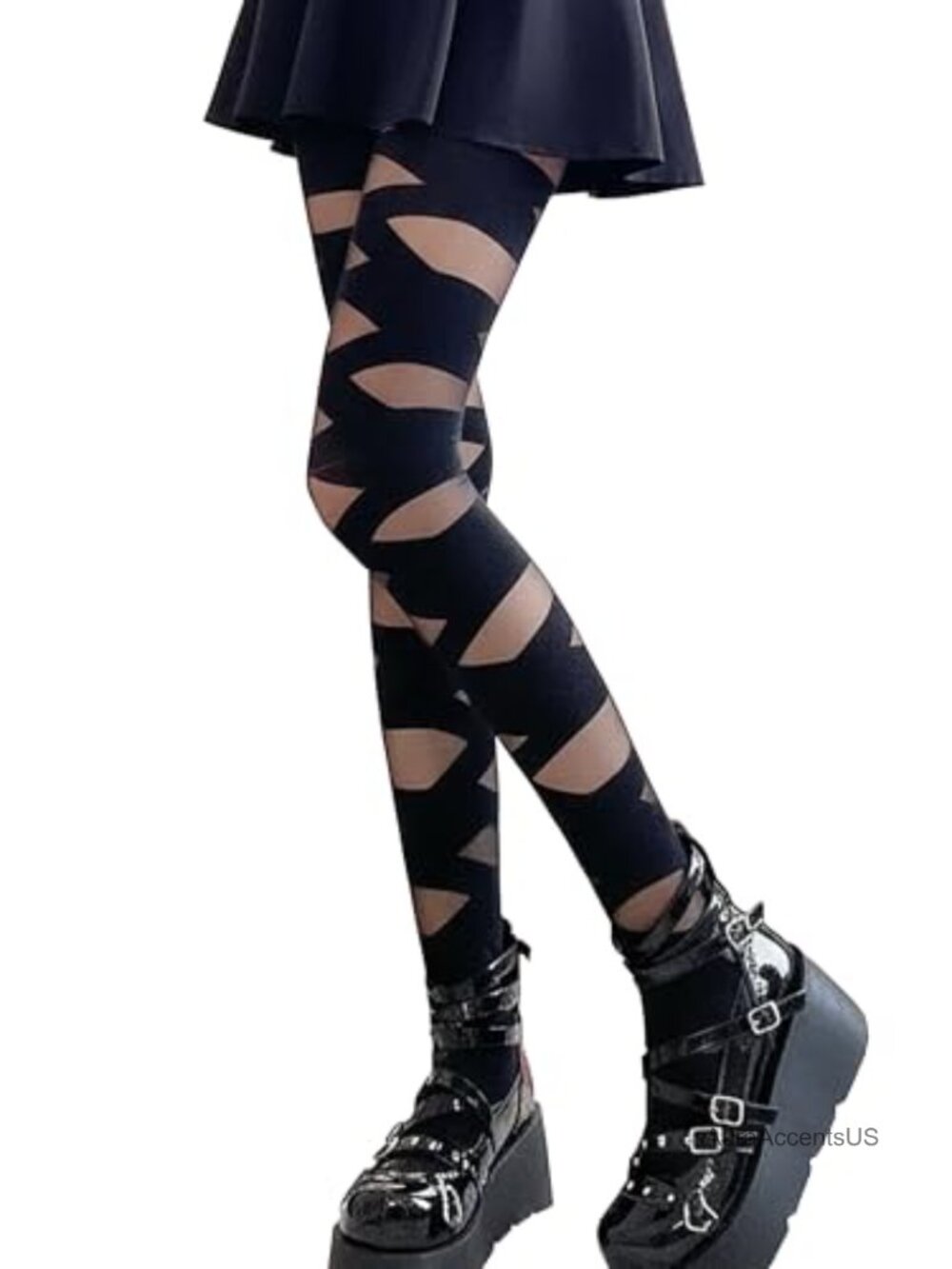 Women's Sheer Striped Gothic Tights with Cross Bandage Design Pantyhose